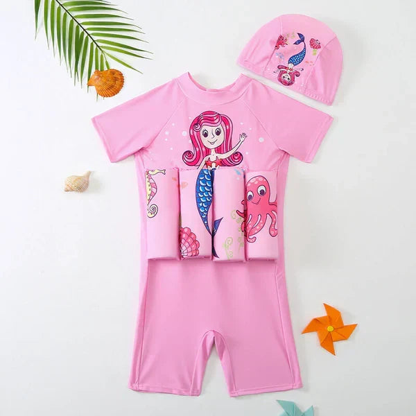 Kids' UV protection float vest & swim shorts combo for safe toddler swim training.