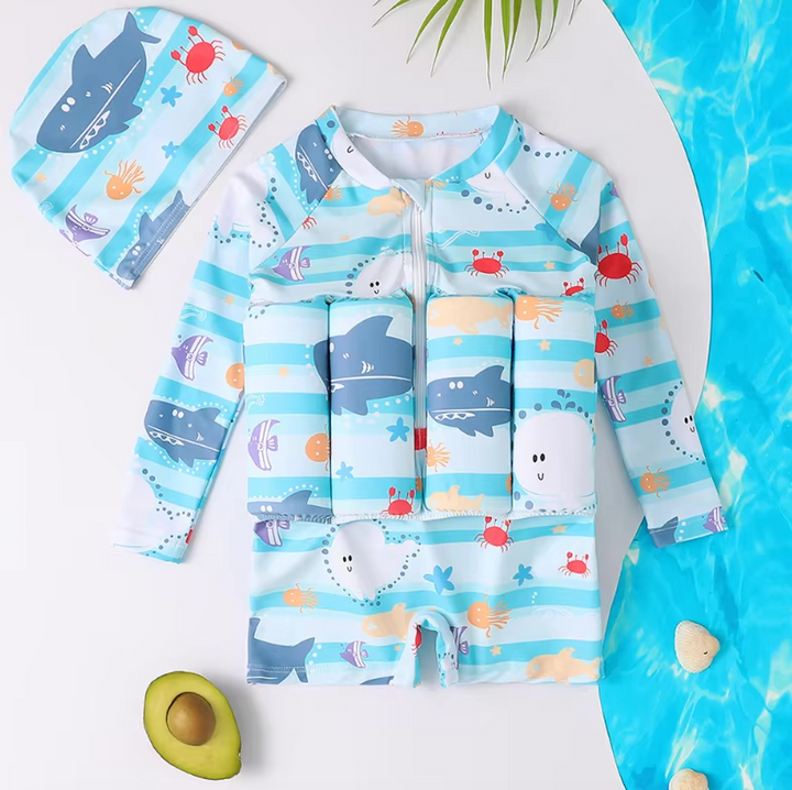 Learn-to-swim float vest & shorts for toddlers, offering comprehensive sun protection.