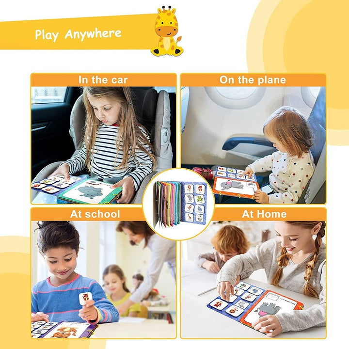 Toddler learning book with various textures and fasteners, designed to enhance practical life skills.