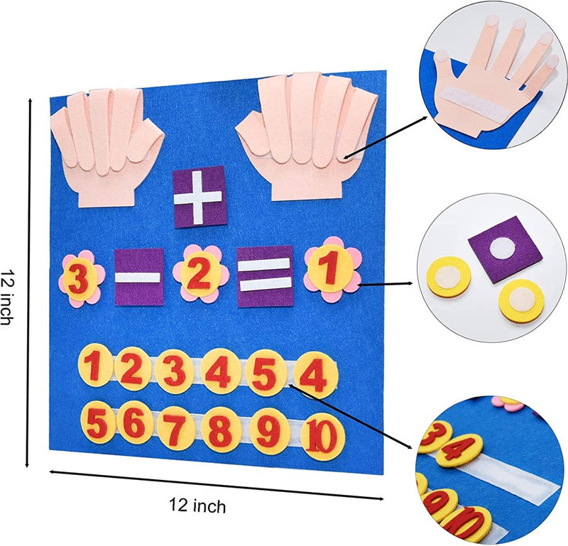 Interactive felt math toy for kids, aiding in finger counting and number sequence learning