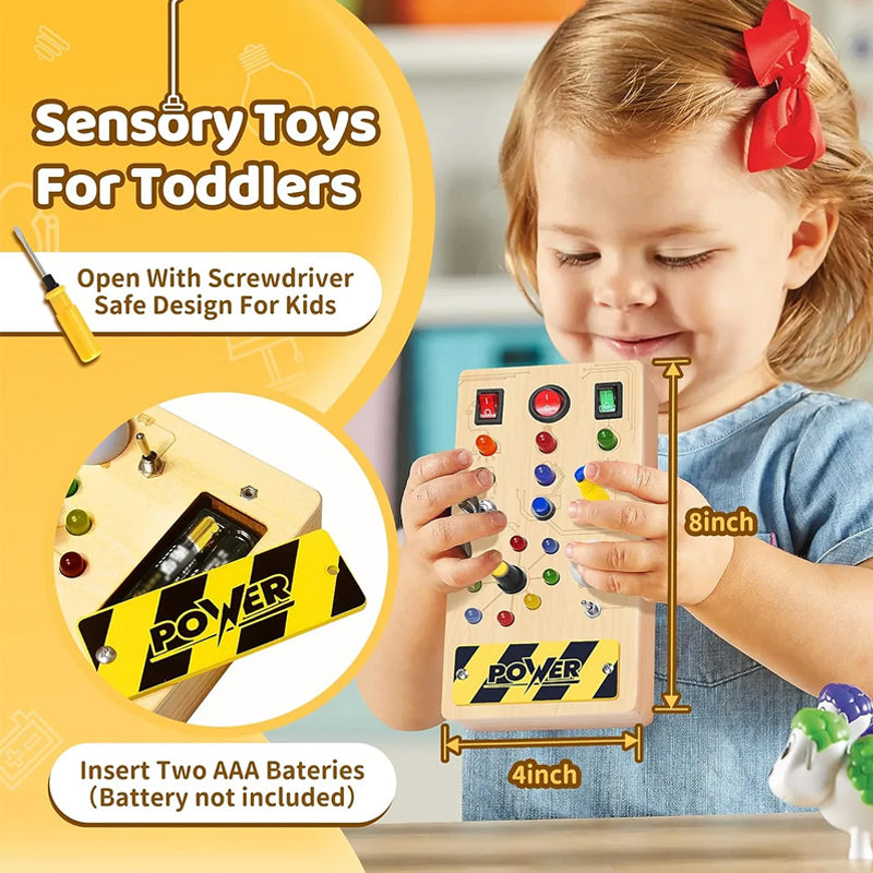 Toddler LED Montessori Busy Board, sensory toy for fine motor skills & early learning