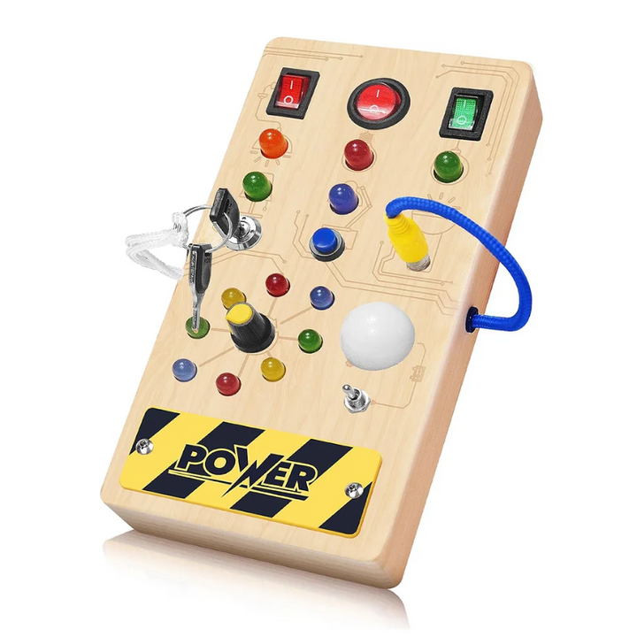 Educational wooden LED busy board, perfect for early childhood development
