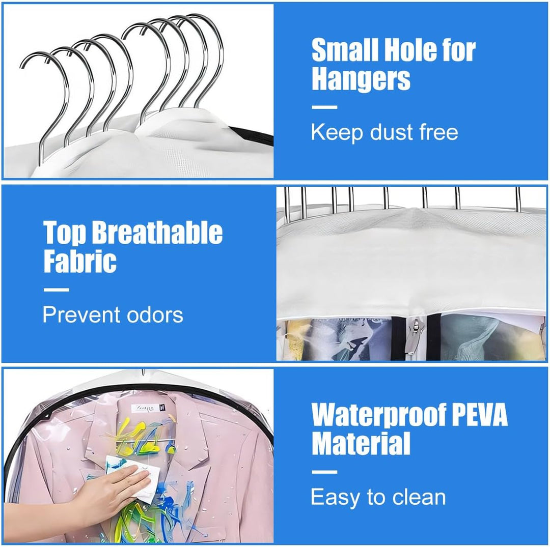 See-through garment covers, 6-pack, for easy identification of stored dresses, suits & coats in closet.