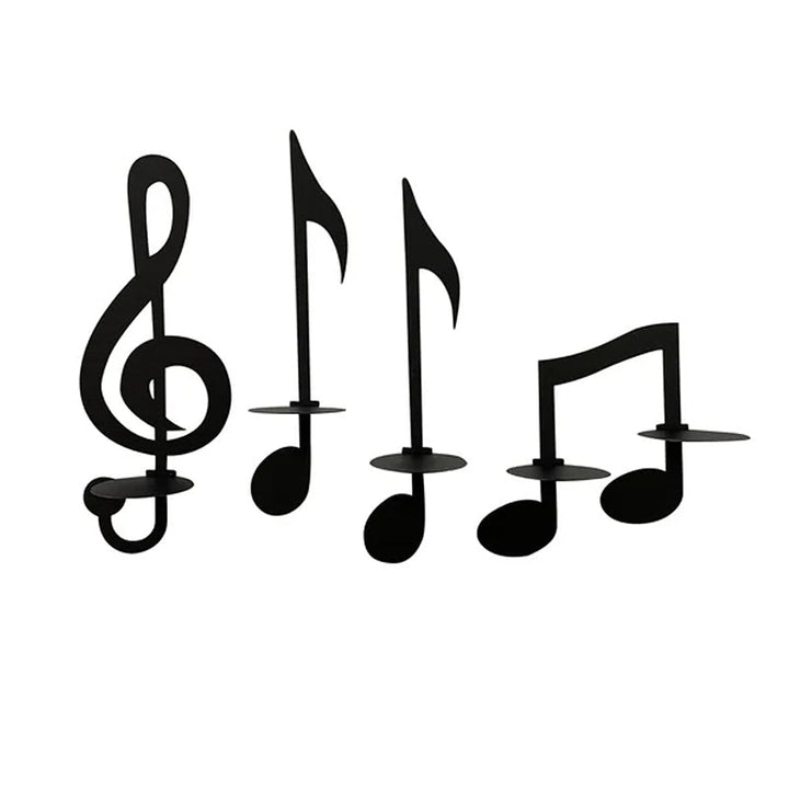 Durable black metal music note wall decor with integrated candle sconce for artistic lighting