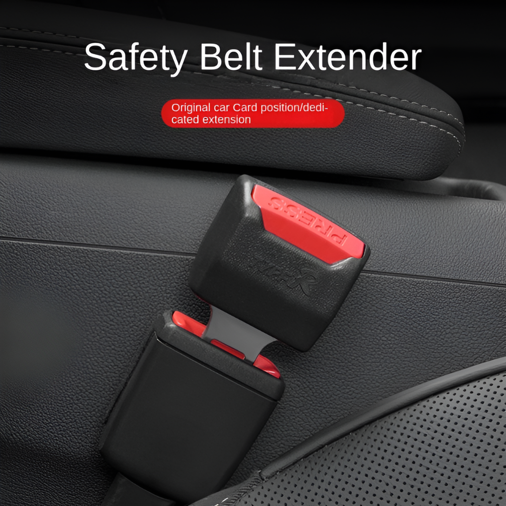 Two black car seat belt extenders for enhanced comfort and safety in any vehicle.
