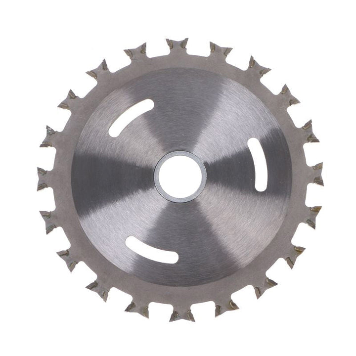 Side view of a rugged circular saw blade with carbide teeth, essential woodworking equipment