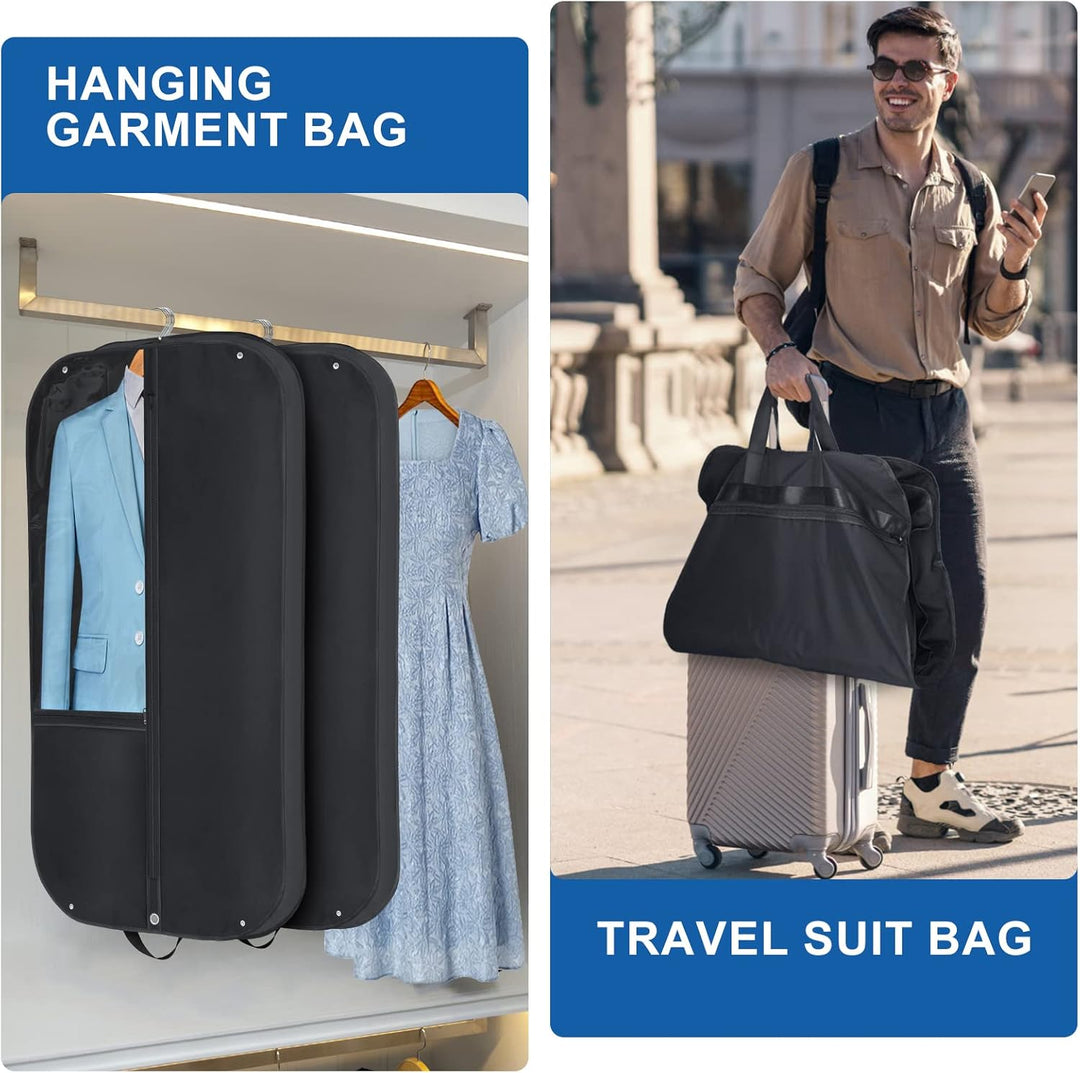 Durable, waterproof travel garment bag for suits & dresses. Essential clothes protector for business trips. 2-pack.