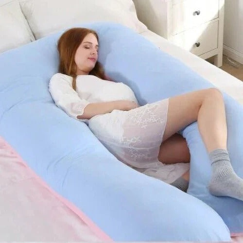 Unisex U-shaped body pillow offering full-body comfort and relaxation for all sleepers.