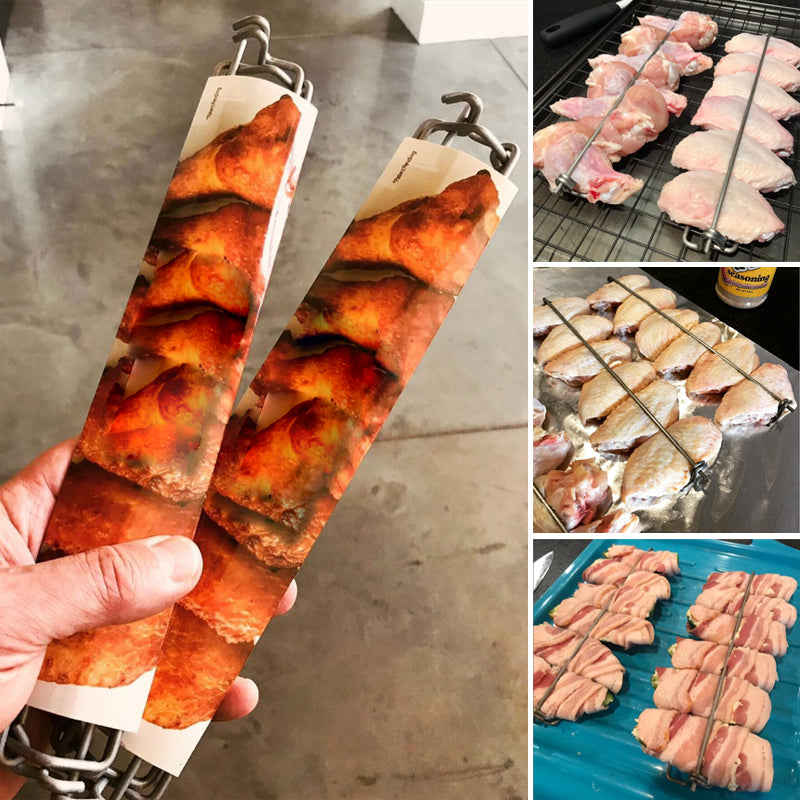 U-shaped metal BBQ skewers for grilling chicken wings & sausages, set of 6, stainless steel cookware utensil