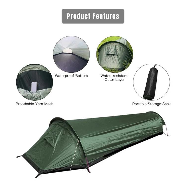 Compact ultralight solo camping tent packed for easy portability, perfect for backpacking and outdoor adventures.