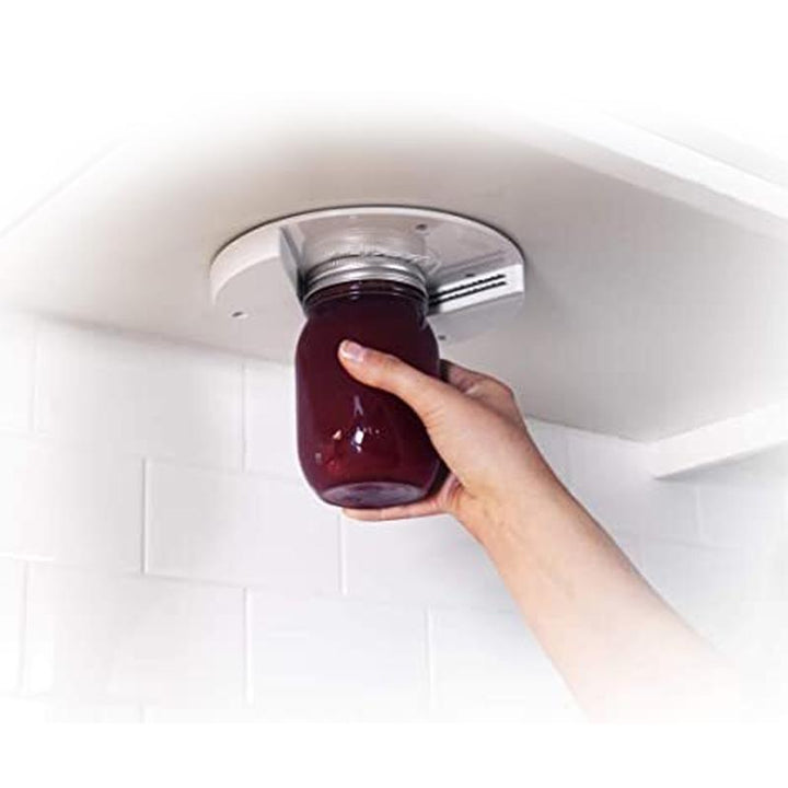 Durable under cabinet jar opener for kitchen, opens all jar and lid sizes with minimal effort.