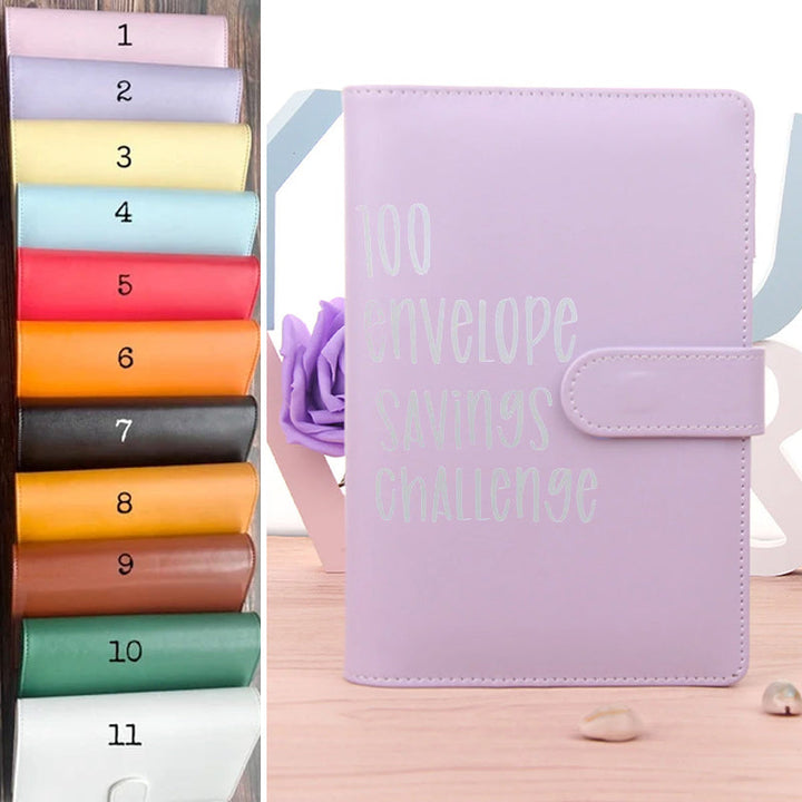 Various angles of the 100 Envelope Money Savings Challenge Binder, a versatile financial planner tool