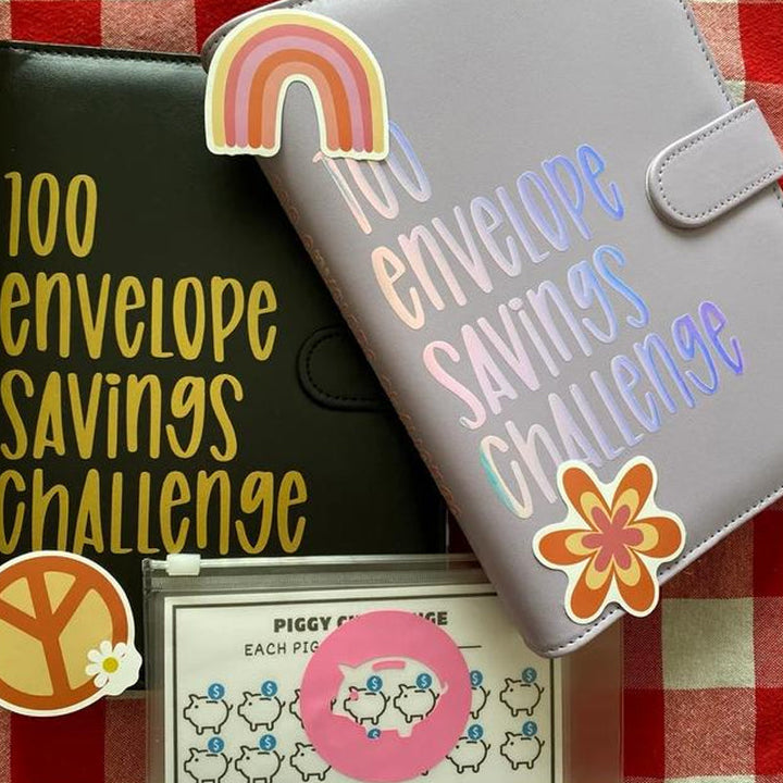 Top-down view of the 100 Envelope Challenge Binder, showcasing its organization for personal savings