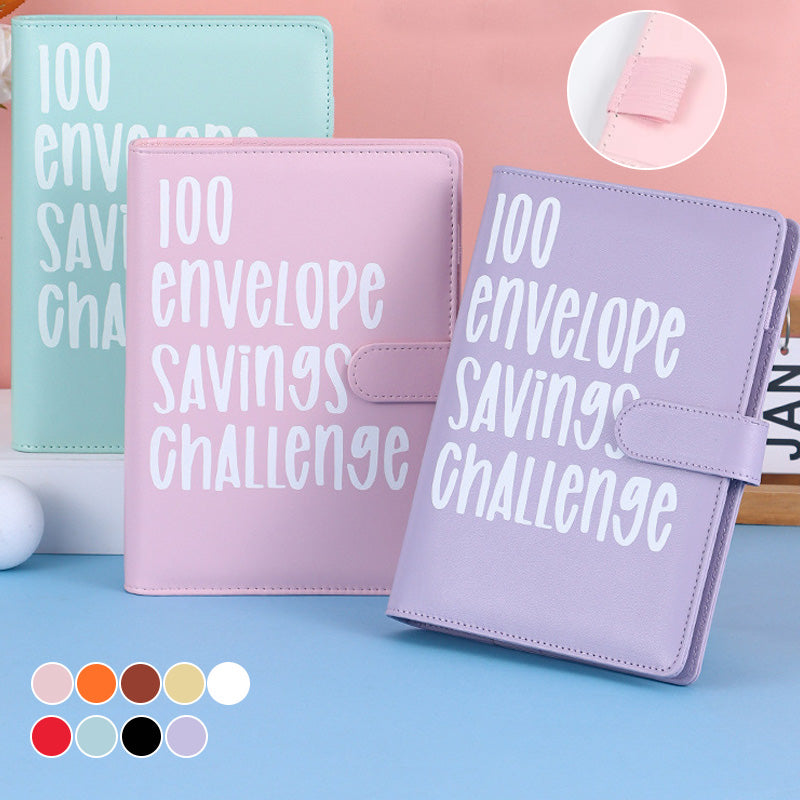 Unisex 100 Envelopes Money Saving Challenge Kit in black PU leather, for financial budgeting