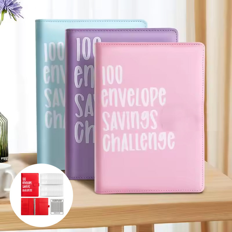 Closed black PU leather 100 Envelopes Money Saving Challenge Kit, ideal for finance organization