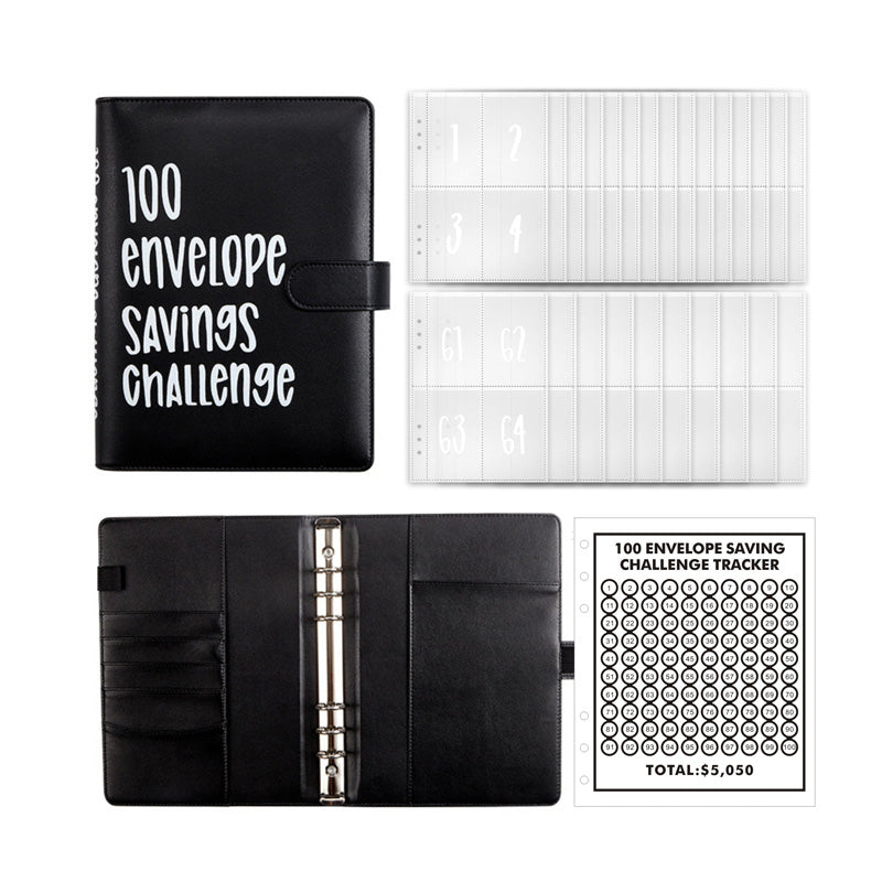 Complete set of the 100 Envelopes Money Saving Challenge Kit, including budget sheets