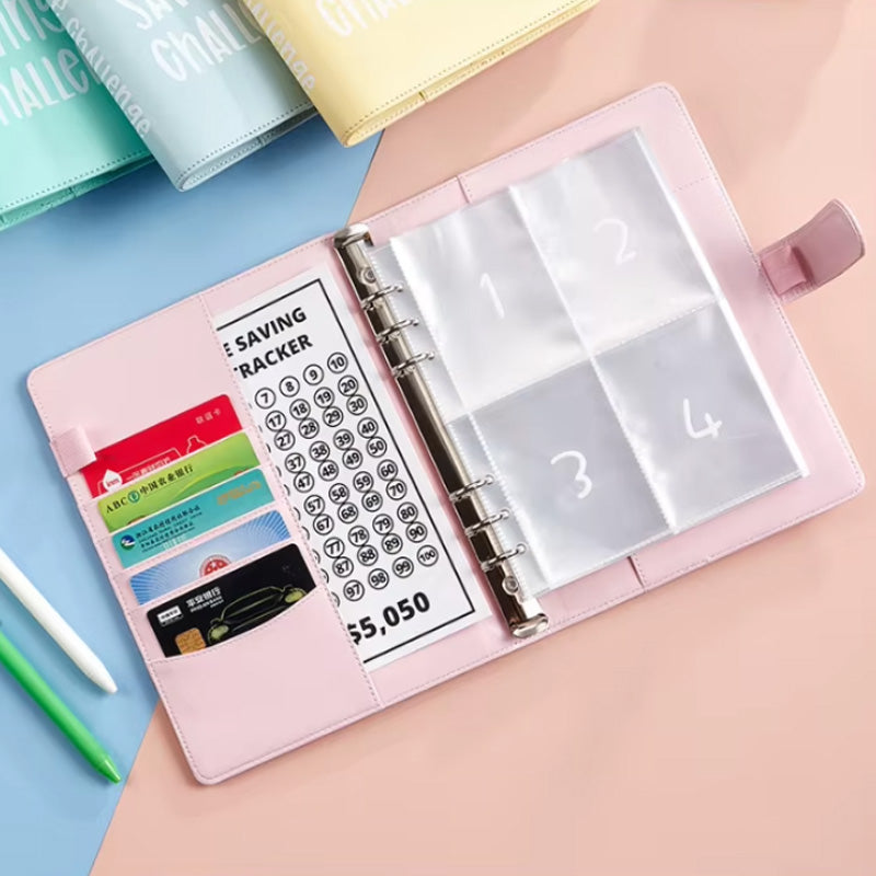 Detailed shot of the PU leather texture of the 100 Envelopes Money Saving Challenge Kit