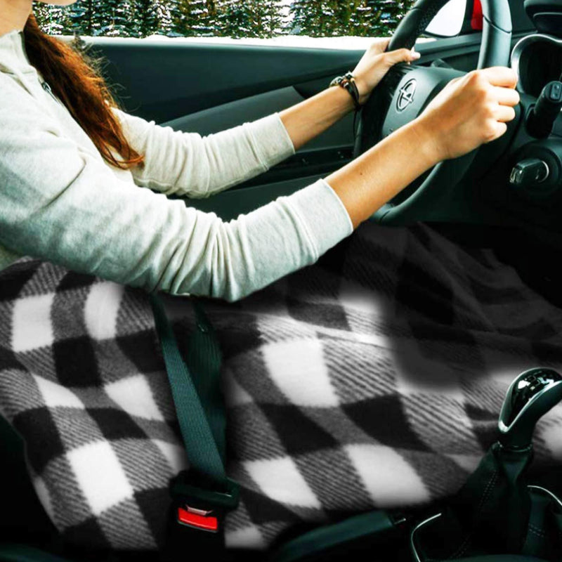 Heated polar fleece car blanket, 12V, a key accessory for cold weather vehicle travel and comfort
