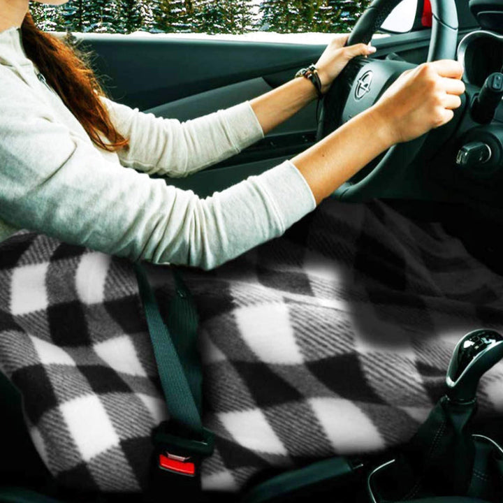 Heated polar fleece car blanket, 12V, a key accessory for cold weather vehicle travel and comfort