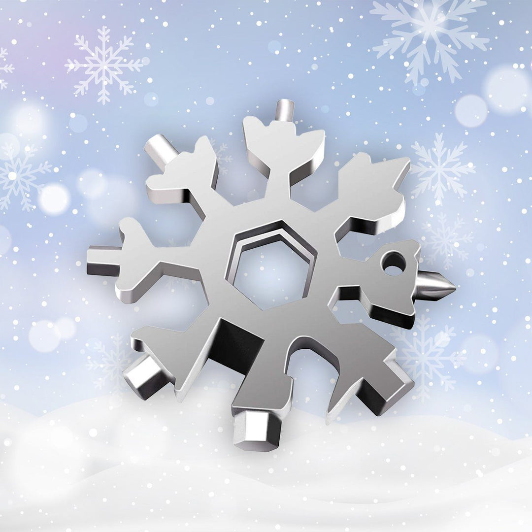 Portable snowflake multi-tool for emergency repairs and everyday convenience, attaches to keychain