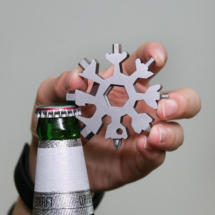 Pocket-sized 18-in-1 snowflake multi-tool, stainless steel, a handy keychain gadget for men & women
