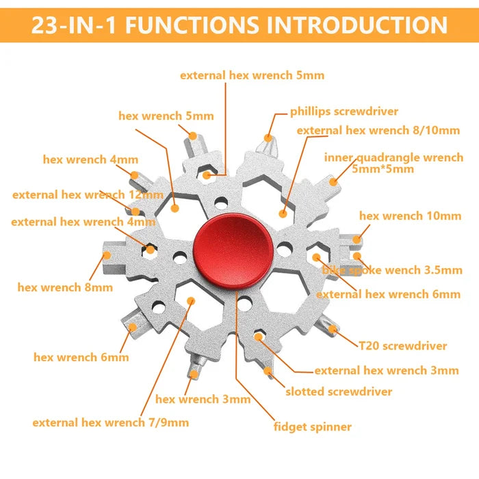 Multifunctional snowflake tool with spinner, ideal gift for campers and outdoor enthusiasts
