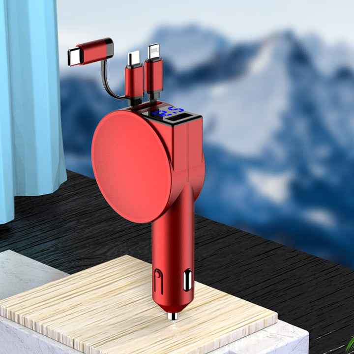 Black retractable 3-in-1 car charger for fast charging phones and accessories in your car