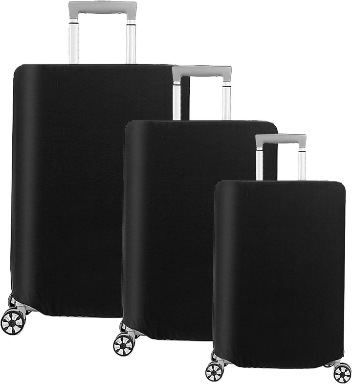 Unisex 3-piece stretchable black luggage cover set. Anti-scratch suitcase protectors for travel essentials, dustproof.
