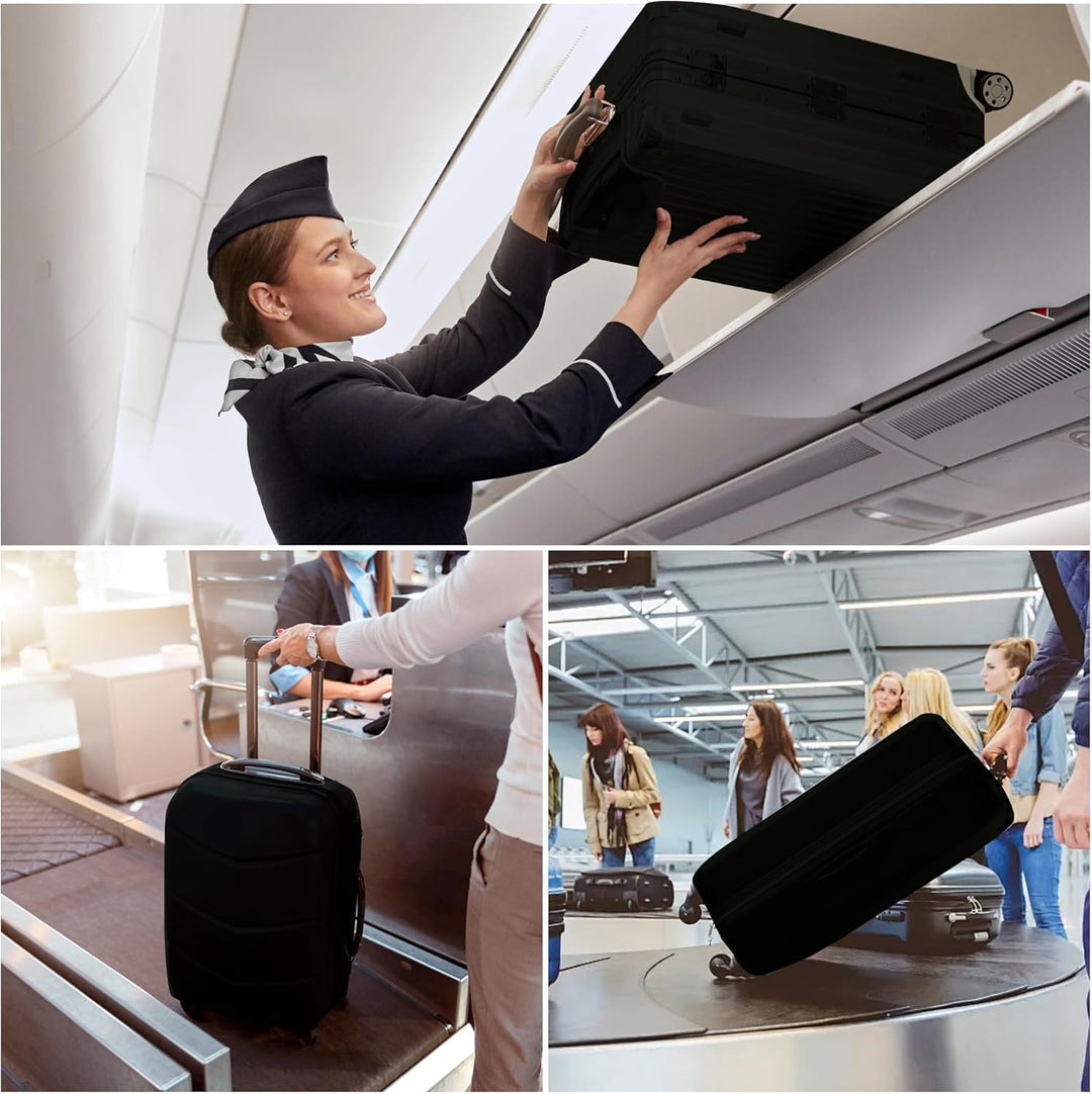 Protective 3-piece black stretchable luggage covers. Dustproof & anti-scratch baggage cover set for travel protection.