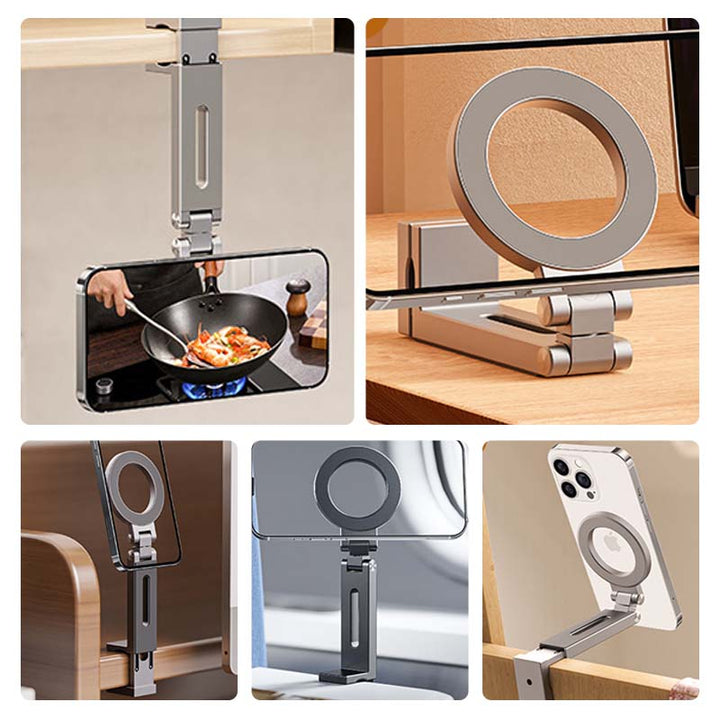 Unisex 360° magnetic phone stand in black, universal desktop holder for hands-free viewing