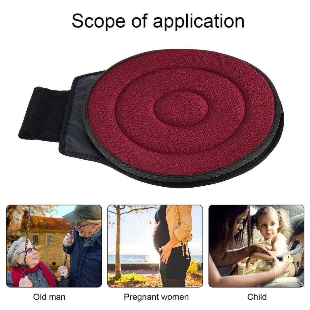 Unisex rotating seat cushion with non-slip base in a wheelchair, enhances mobility, comfort, support