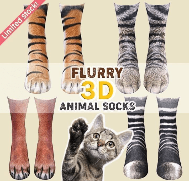 Unisex 3D animal paw socks, realistic tiger print, cozy & warm, funny novelty gift idea.