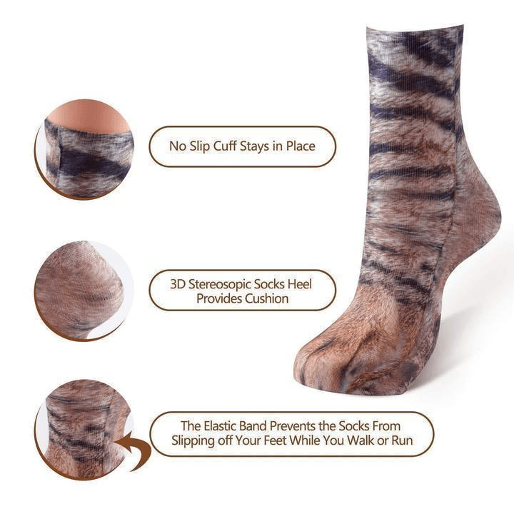 Pair of unisex paw print socks, detailed cat design, 3D effect, soft & warm.