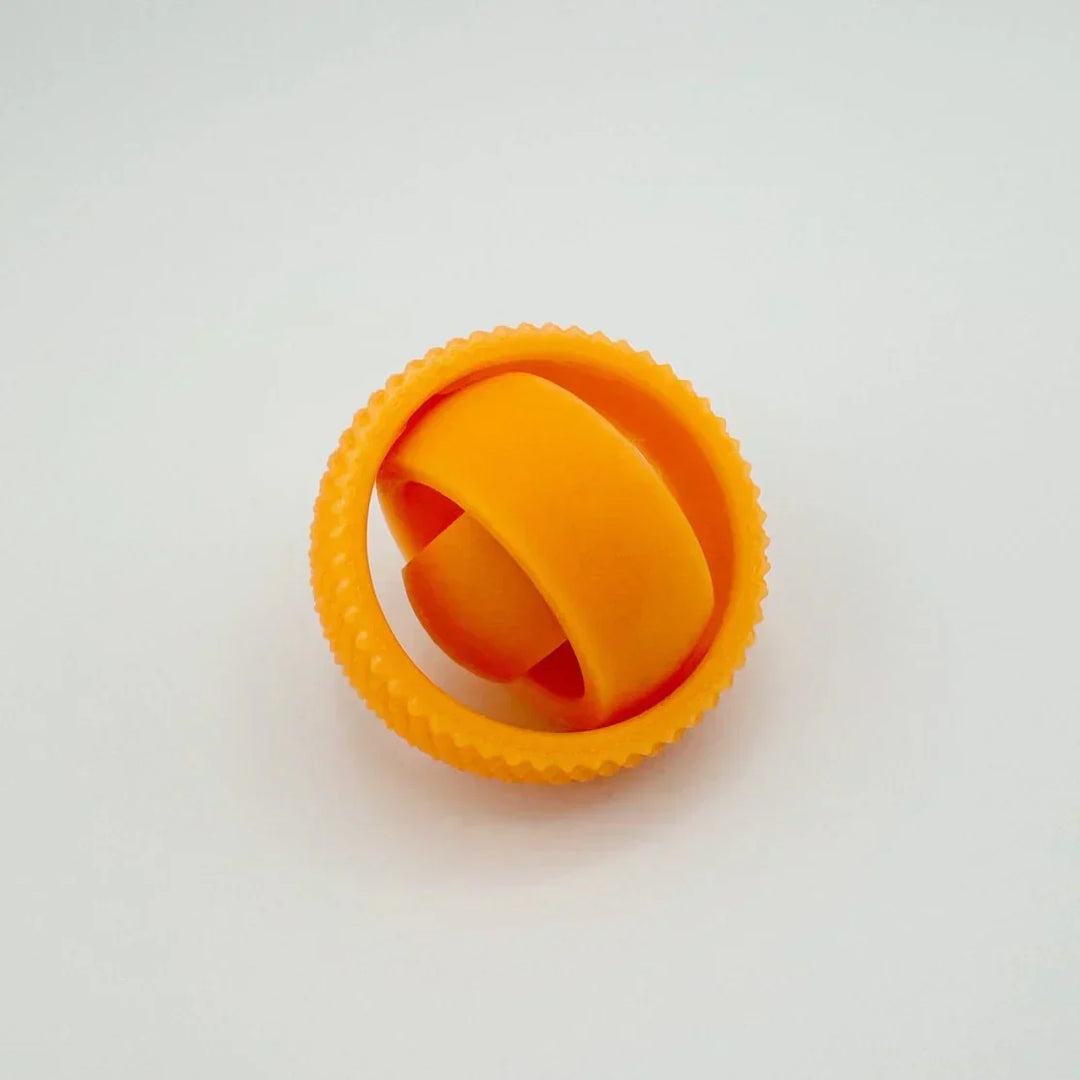 Angled view of the innovative design of the 3D printed Concentric Ring Fidget Ball