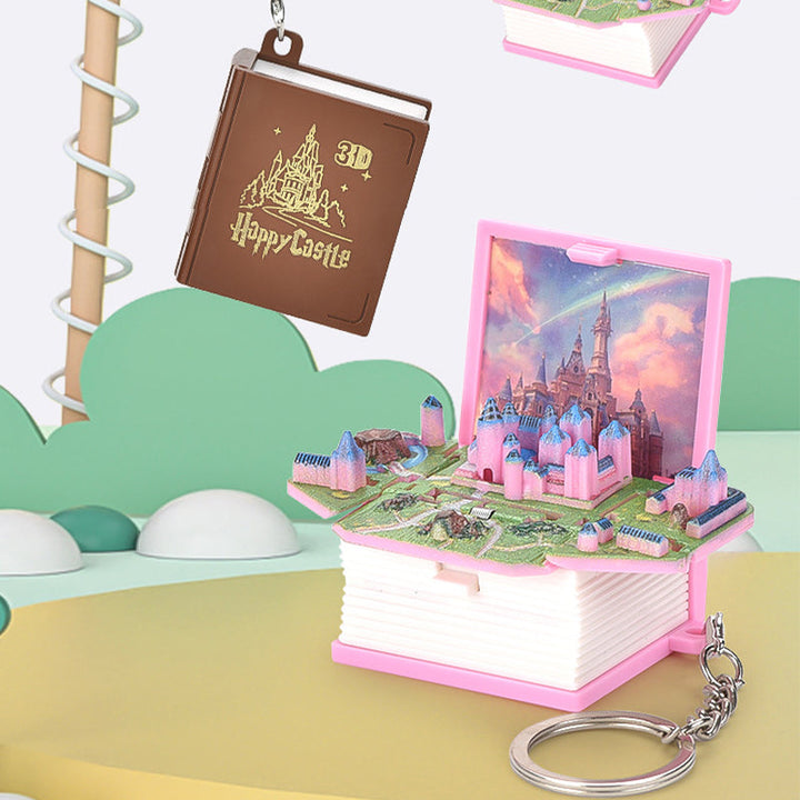 Unisex 3D Pop-Up Book Keychain attached to a set of keys, showcasing its portability