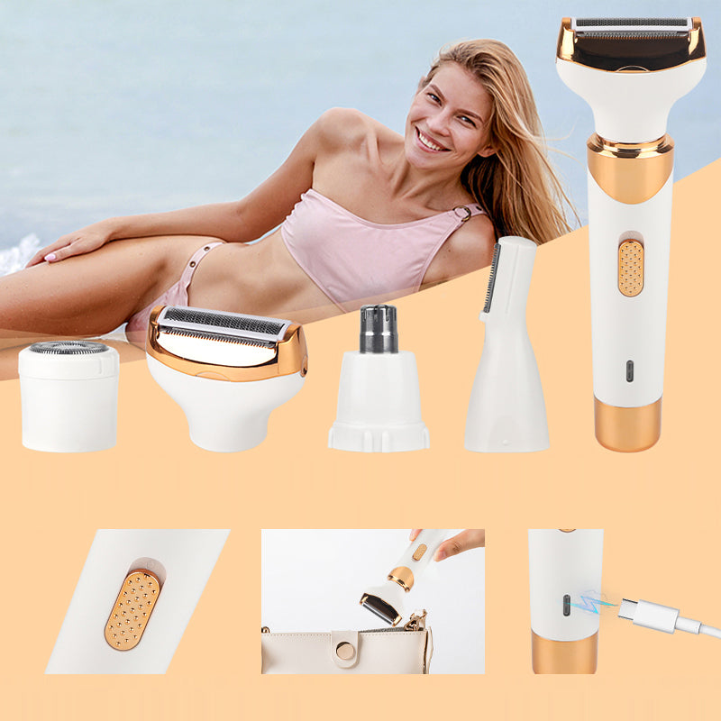 Unisex 4-in-1 electric shaver and trimmer kit, USB rechargeable for wet/dry cordless grooming