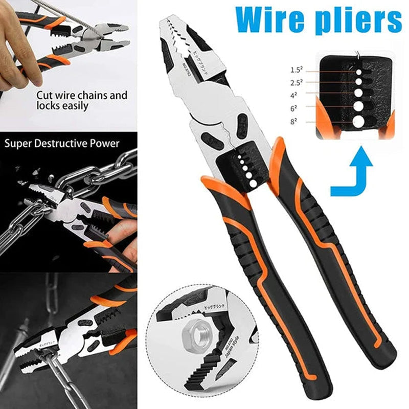 Unisex 4-in-1 multi-function lineman pliers for electrical work & DIY, showing all features.
