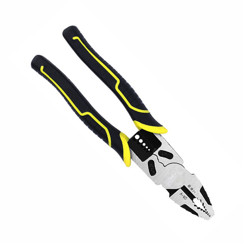 Side profile of the 4-in-1 lineman pliers, showcasing its robust construction and multiple functions.