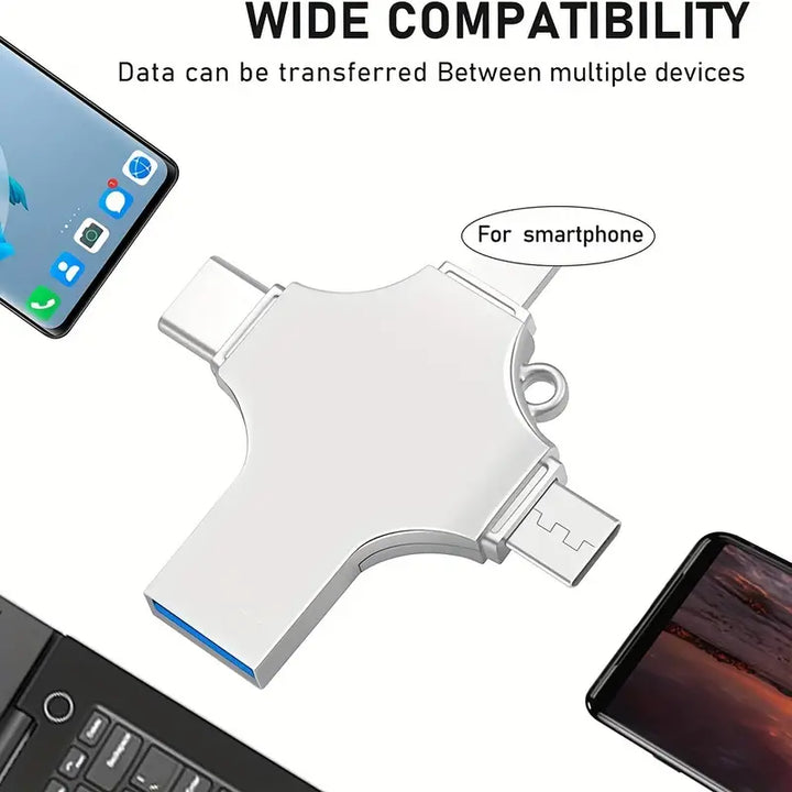 Efficient 4-in-1 USB 3.0 flash drive for reliable data storage and quick transfer with multiple connectors