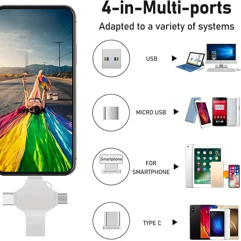 Multifunction USB 3.0 flash drive, 4-in-1 design supporting Type-C & Micro USB for universal data storage