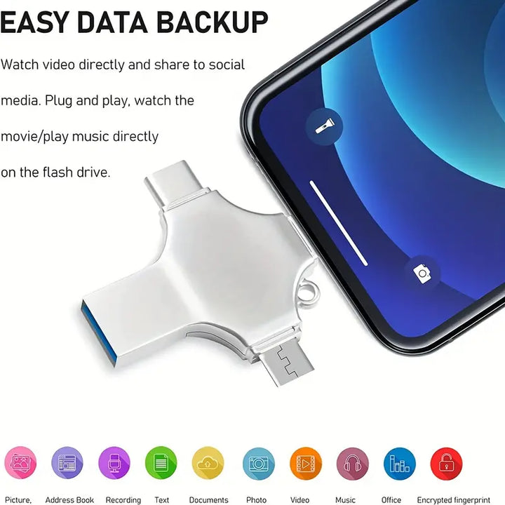 Sleek 4-in-1 USB 3.0 memory stick, offering versatile data transfer and portable storage solutions
