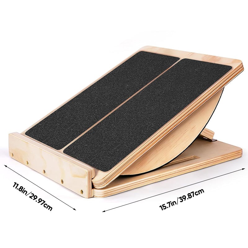 Unisex adjustable natural wood slant and balance board, enhancing performance and flexibility