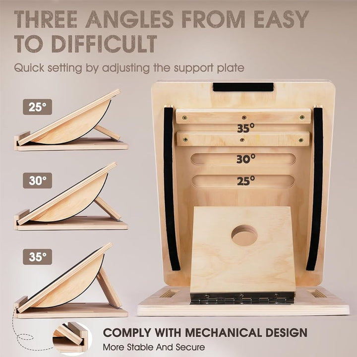 Adjustable natural wood slant board for balance training and rehabilitation exercises