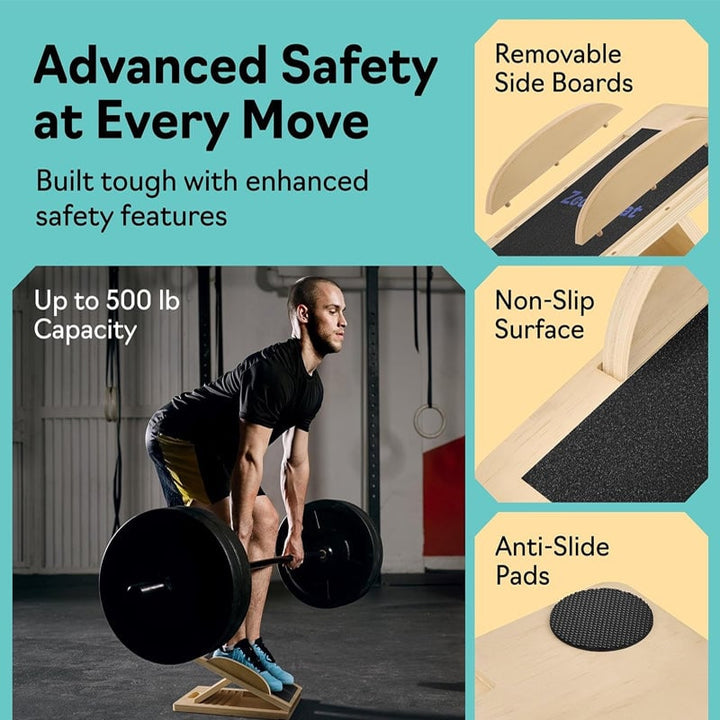 Slant board with six adjustable angles, made from natural wood for stability & rehab