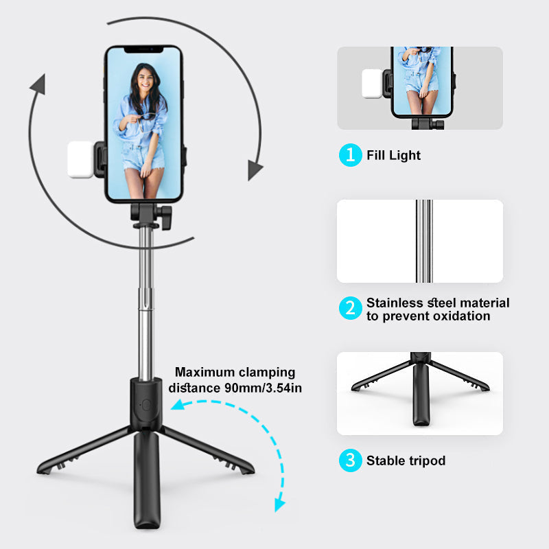 Adjustable angle feature of the Bluetooth selfie stick tripod, versatile for any shot