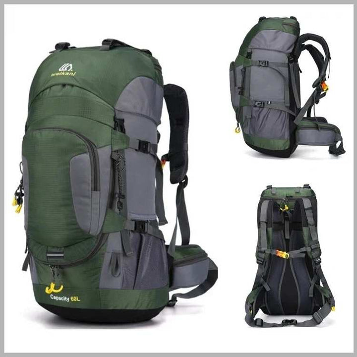 Ergonomic 60L waterproof adventure backpack with padded straps for comfortable long-distance hiking & travel.