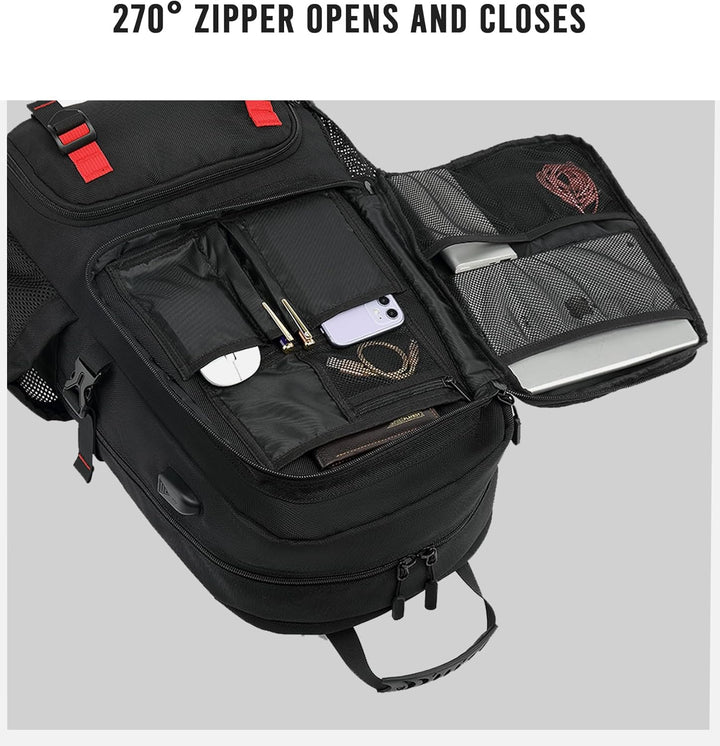 Durable 60L waterproof travel backpack with integrated USB port, perfect for carry-on & adventure gear.