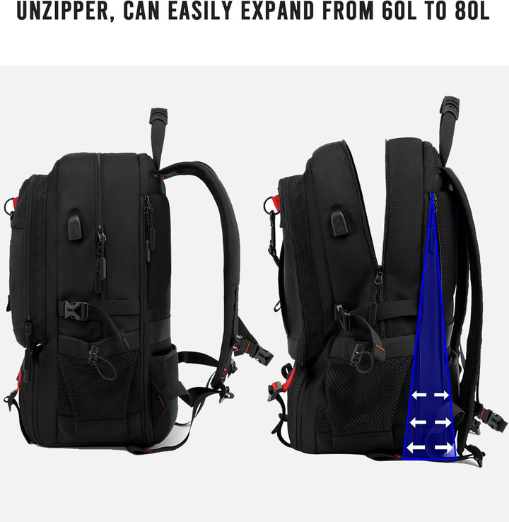 Spacious 60L waterproof laptop backpack with shoe compartment, suitable for business travel & trips.