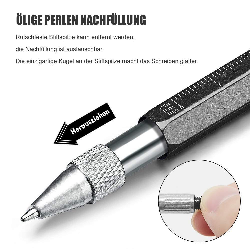 Detail shot of the integrated ruler and spirit level on the unisex multifunction pen.
