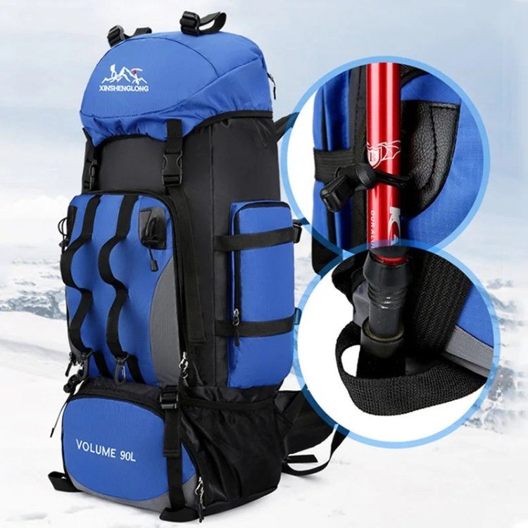Ergonomic back of a unisex 90L waterproof hiking backpack, designed for comfortable backpacking.